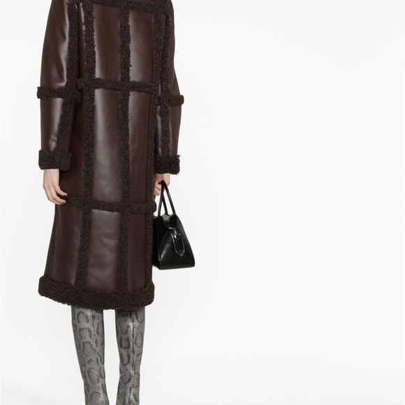 Stand Studio Long Brown Coat with Sheep Fur - Picture 2 of 5